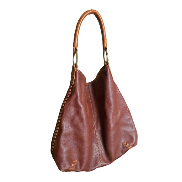 Lucky Brand Handbags - LUCKY BRAND Vintage LargeBrown Cowhide Leather Contrast Stitch Hobo Bag